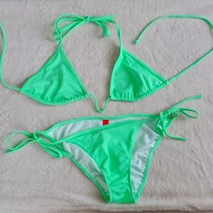 Green string bikini VS bathing suit